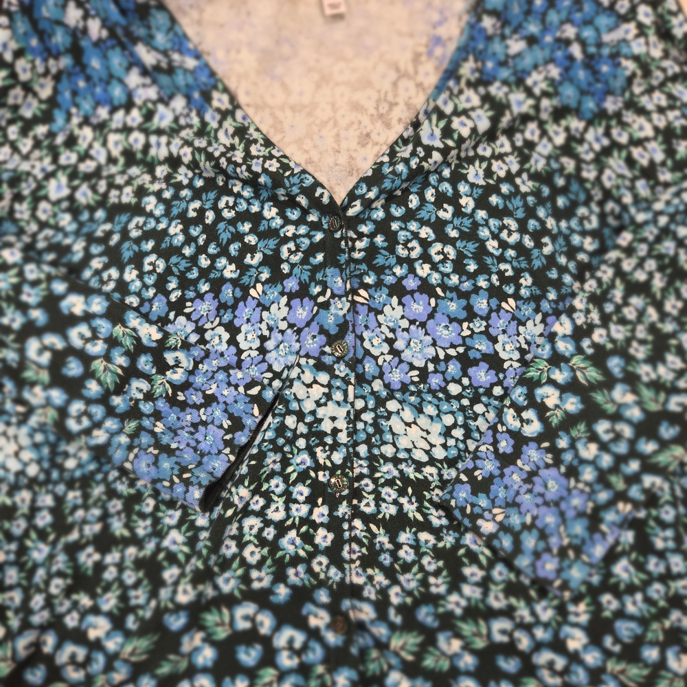 Isaac Mizrahi Blue Floral V-Neck Spring Cardigan with Blue Accents 2X